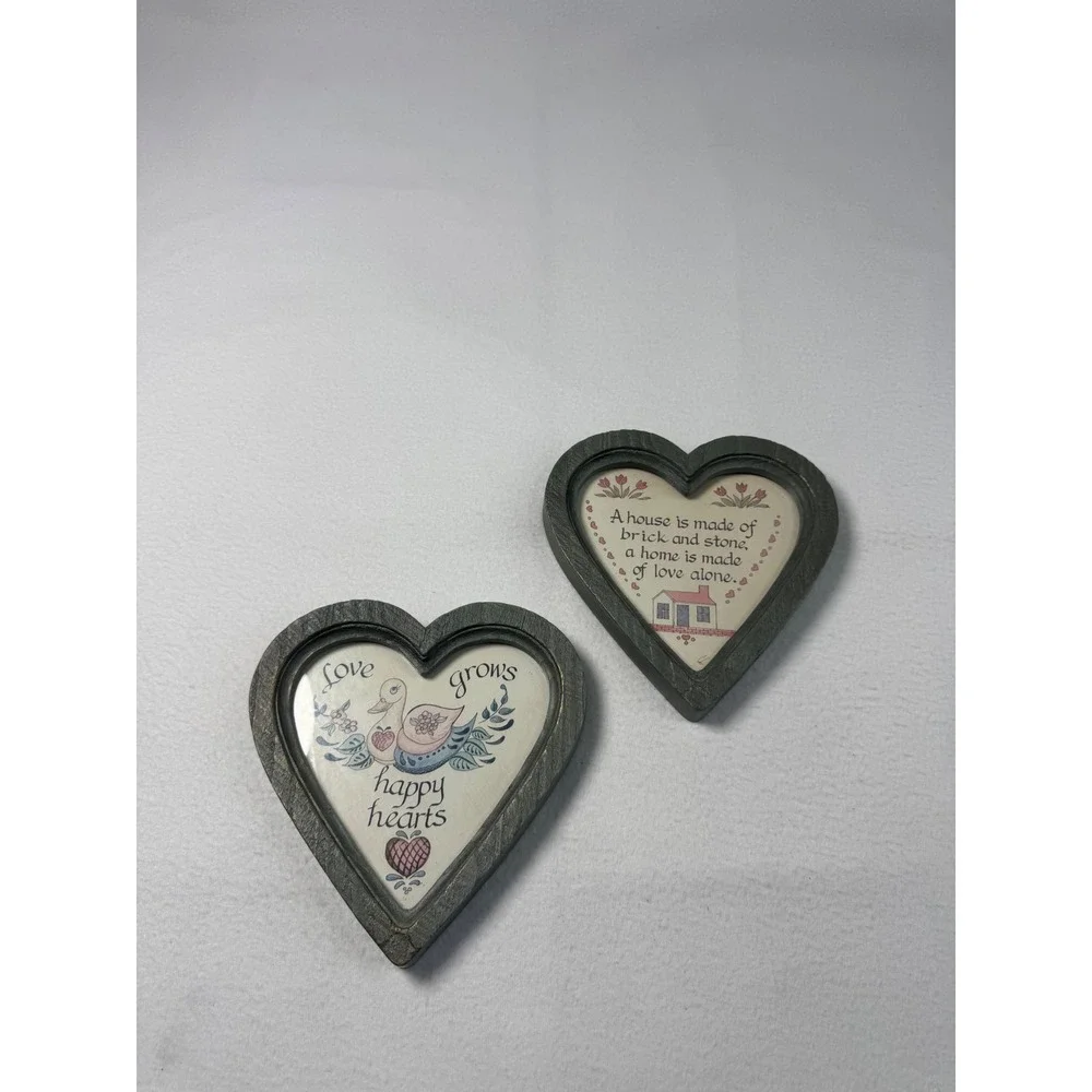 Cottagecore Homco Heart Wall Plaques Grey Love Grows Happy Hearts Set 2